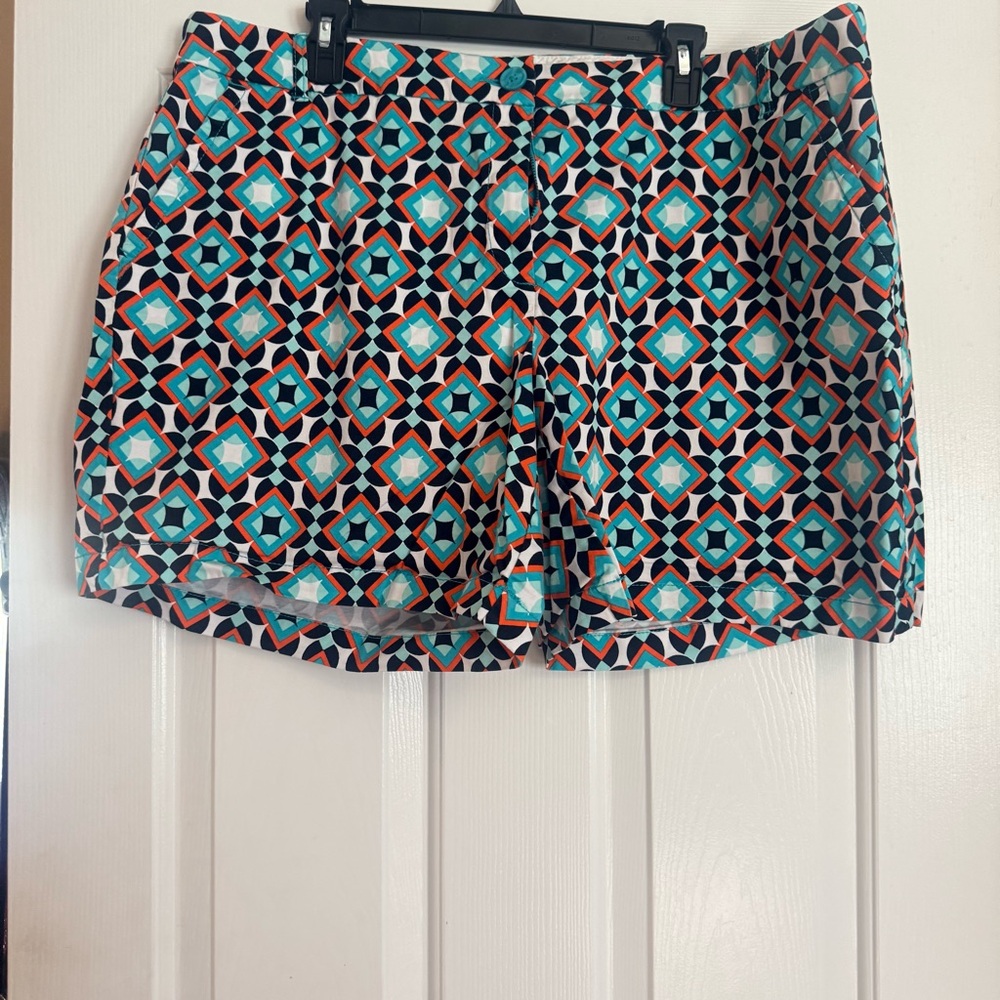 crown & ivy Curvy Multicolor Patterned Shorts - Teal, Coral & Navy